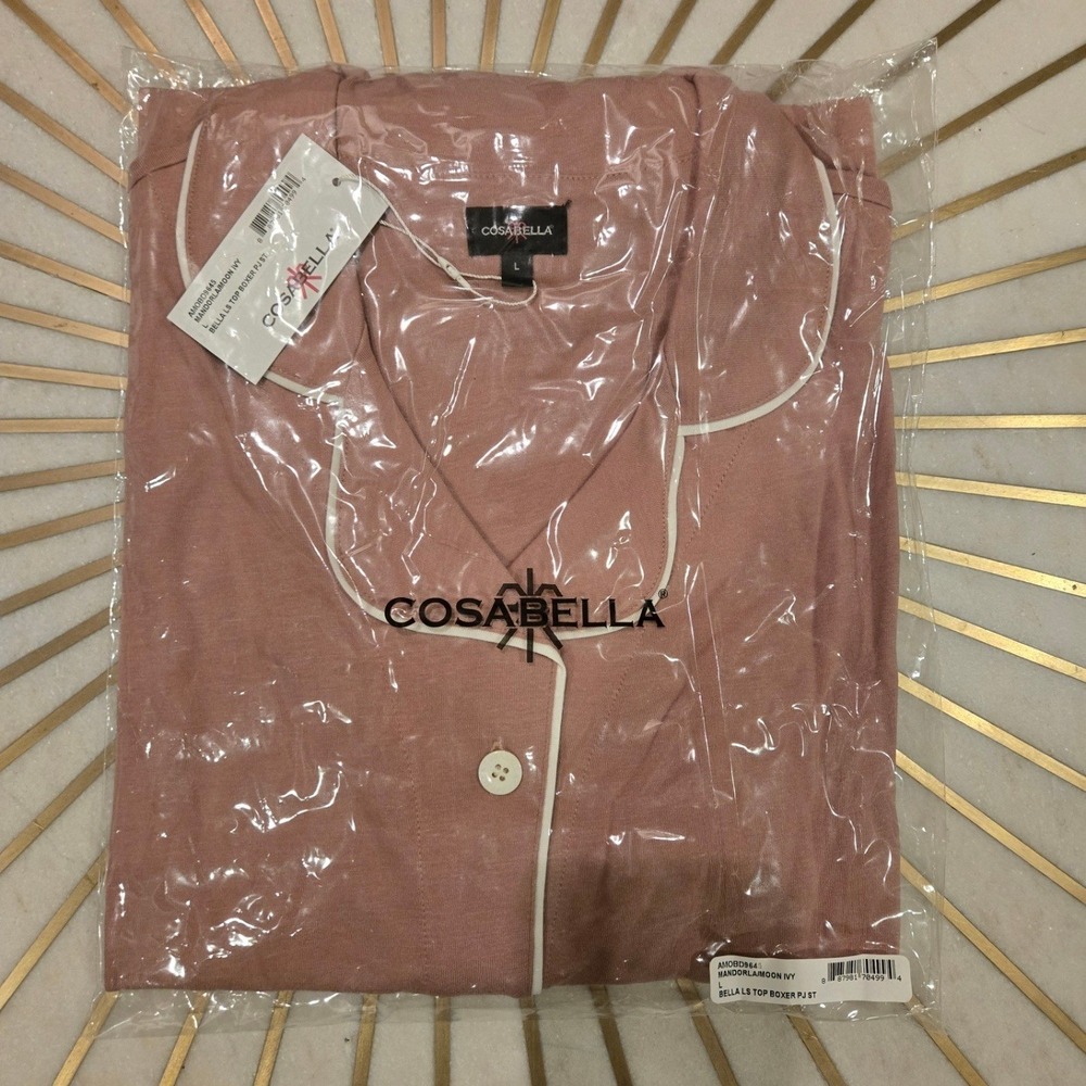 Cosabella‎ Bella Long Sleeve Boxer Pajama Set Women's L Pink New Cotton Modal - Picture 2 of 7